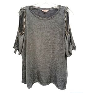 Juicy Couture Women's (Size XS) Rhinestone Cold Shoulder/Peek-A-Boo Sleeve Top